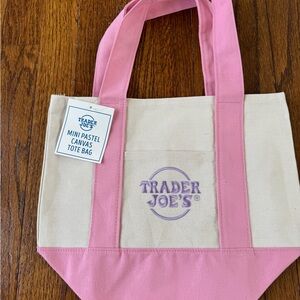 Trader Joe's Mini Canvas Tote Bag - Cream with Pink Trim